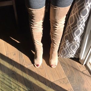 Suede cream thigh high boots, size 10